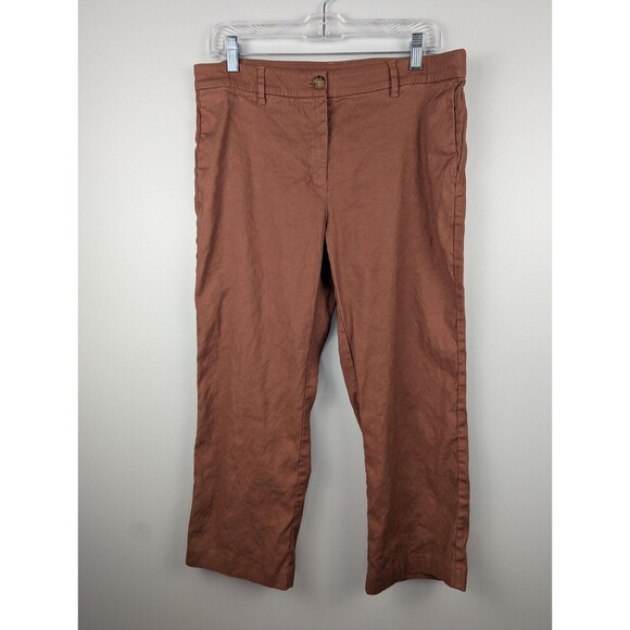 J Jill Women's Linen Stretch Wide Leg Pants In Red Oak 12 Relaxed High Rise Crop - Picture 1 of 10